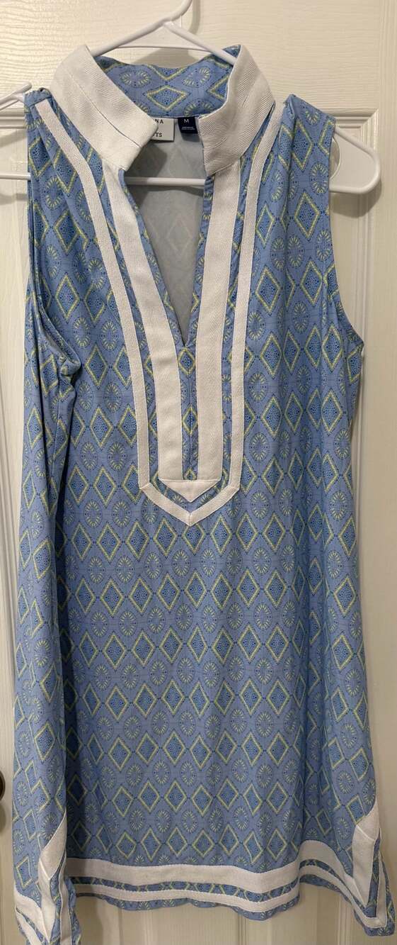 Cabana Life Harbor Sleeveless Tunic Dress Size M Blue White